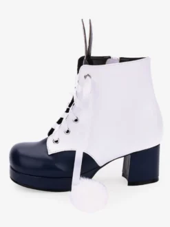 Bottes classiques lolita bottes oreille de lapin pom pom à deux tons chaussures chunky à talons hauts Lolita Déguisements Halloween