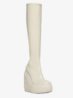 Bottes Compensées Hautes Au Genou Cuissardes Élastiques À Bout Rond Femme