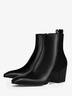 Bottes courtes noires à talons carrés et bout pointu pour homme idéales pour les soirées et les bals de promo