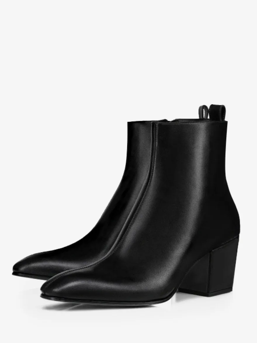 Bottes courtes noires à talons carrés et bout pointu pour homme idéales pour les soirées et les bals de promo
