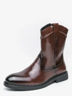 Bottes courtes pour hommes bottes en cuir à bout pointu et fermeture éclair avec talon bas