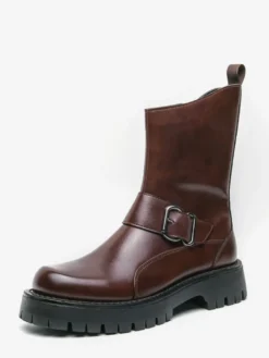 Bottes courtes pour hommes semelle épaisse boucle en acier chaussures en cuir avec semelle antidérapante chaussures décontractées et robustes