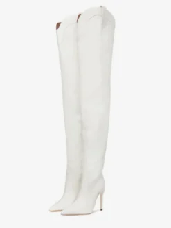 Bottes Cuissardes Blanches Femmes Bout Pointu Sur Le Genou Bottes Western