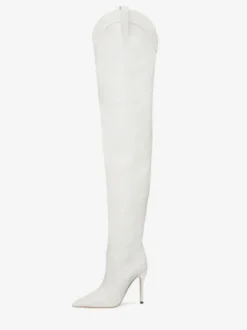 Bottes Cuissardes Blanches Femmes Bout Pointu Sur Le Genou Bottes Western