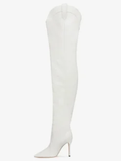 Bottes Cuissardes Blanches Femmes Bout Pointu Sur Le Genou Bottes Western