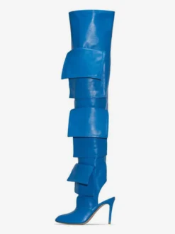 Bottes cuissardes bleues pour femmes bout pointu poches bride arrière cuissardes