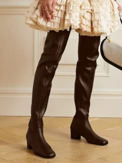 Bottes cuissardes à bout carré et talon épais pour femme