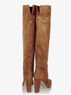 Bottes cuissardes en daim à bout rond et talon épais