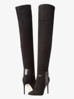 Bottes cuissardes en daim à bout pointu et talons hauts