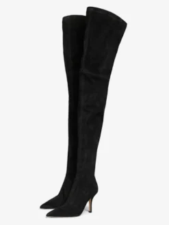 Bottes cuissardes en daim à talons hauts et bout pointu