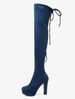 Bottes cuissardes femme noires à plateforme amande talon haut sur les bottes