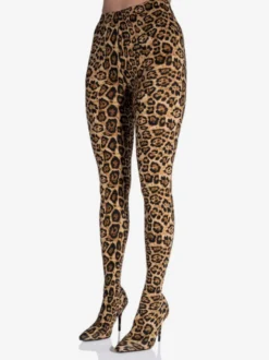 Bottes cuissardes à imprimé léopard pour femmes bottes à talons aiguilles en tissu élastique