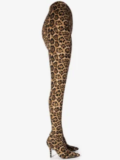Bottes cuissardes à imprimé léopard pour femmes bottes à talons aiguilles en tissu élastique