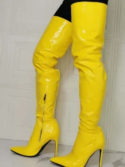 Bottes cuissardes jaunes grandes tailles à talons aiguilles