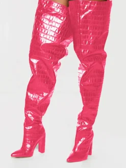 Bottes cuissardes larges pour femmes à talon épais et à motif pierre style oversize
