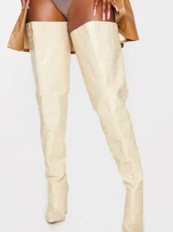 Bottes cuissardes larges pour femmes à talon épais et à motif pierre style oversize