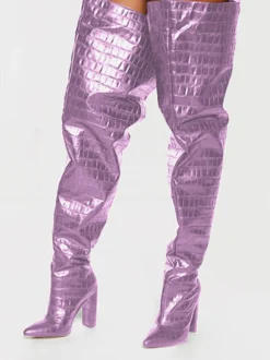 Bottes cuissardes larges pour femmes à talon épais et à motif pierre style oversize
