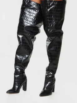 Bottes cuissardes larges pour femmes à talon épais et à motif pierre style oversize