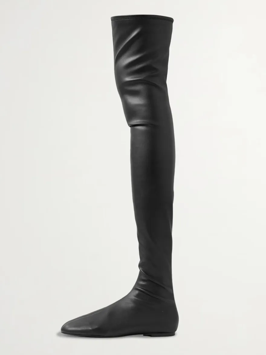 Bottes cuissardes marron à bout rond et plates