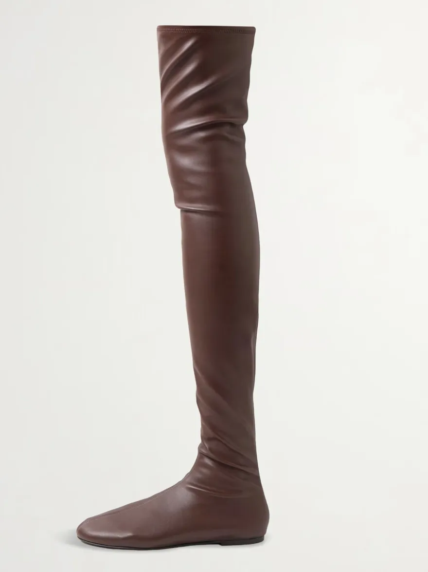 Bottes cuissardes marron à bout rond et plates
