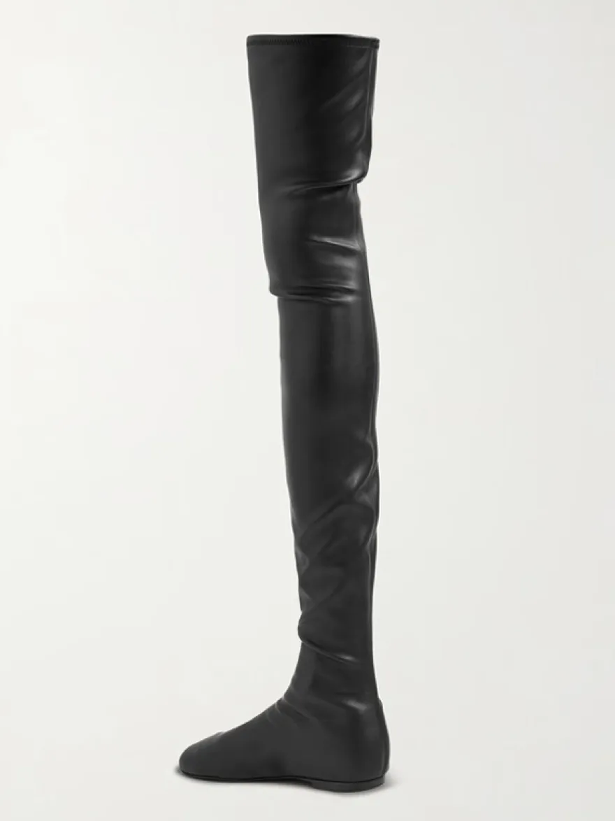 Bottes cuissardes marron à bout rond et plates