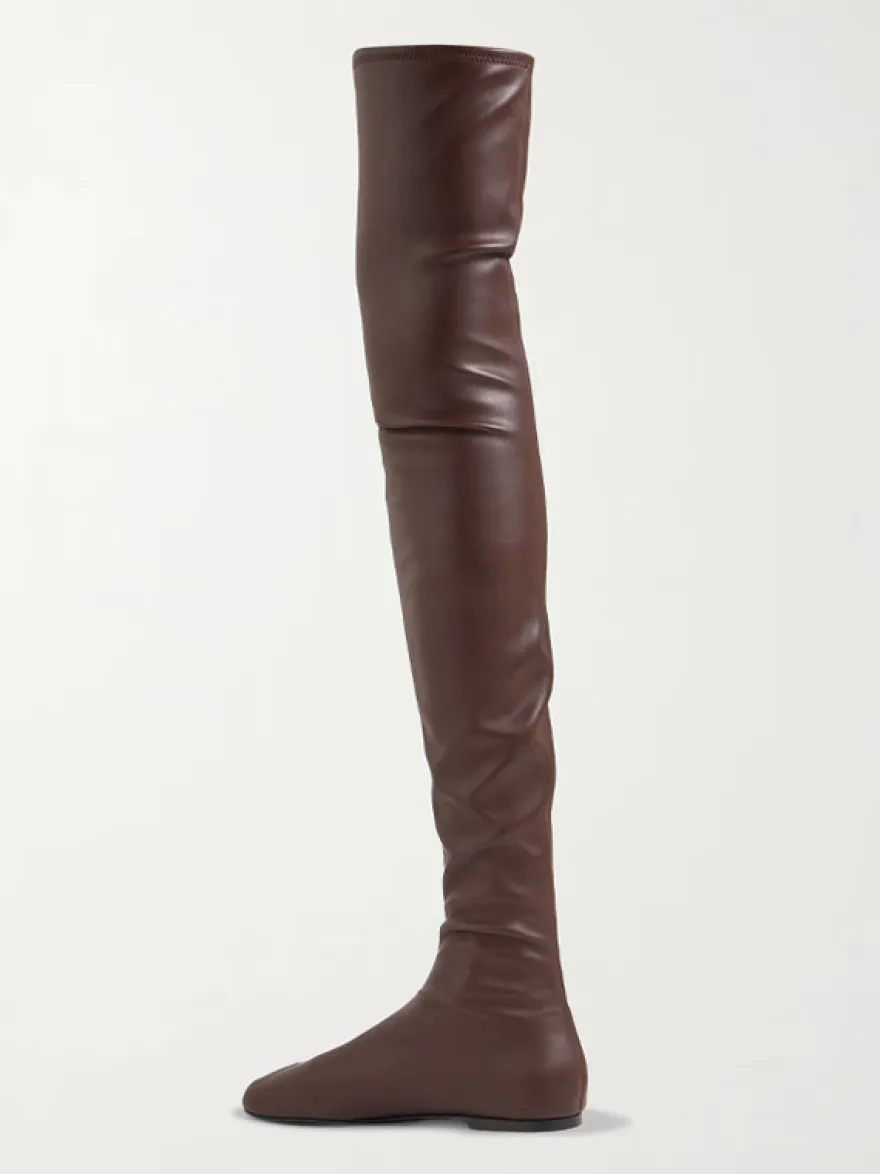 Bottes cuissardes marron à bout rond et plates