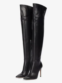 Bottes cuissardes noires à bout pointu et talons hauts grandes tailles