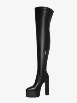 Bottes cuissardes noires à plateforme et boucle talon épais cuissardes