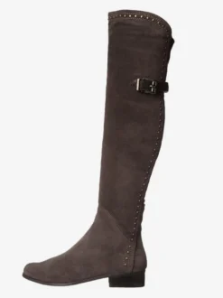 Bottes cuissardes plates cloutées à bout rond pour femmes