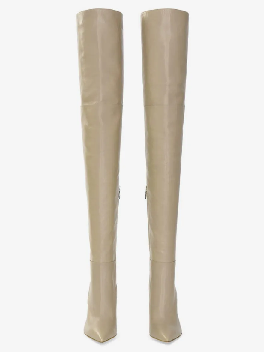 Bottes cuissardes pour femmes couleur unie bout pointu talon épais cuissardes