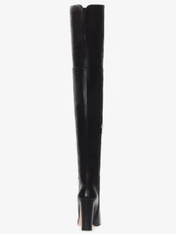 Bottes cuissardes pour femmes couleur unie bout pointu talon épais cuissardes