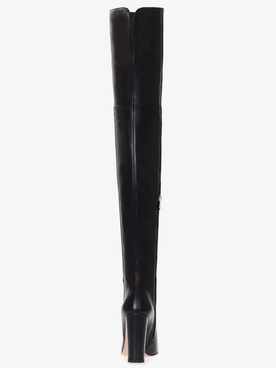 Bottes cuissardes pour femmes couleur unie bout pointu talon épais cuissardes
