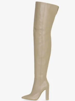 Bottes cuissardes pour femmes couleur unie bout pointu talon épais cuissardes
