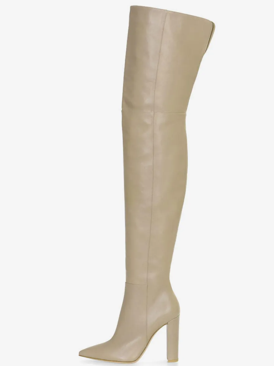 Bottes cuissardes pour femmes couleur unie bout pointu talon épais cuissardes