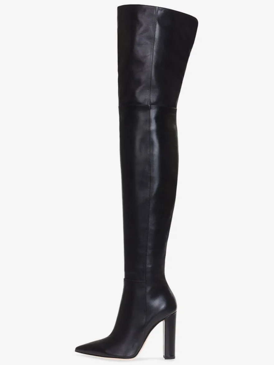 Bottes cuissardes pour femmes couleur unie bout pointu talon épais cuissardes