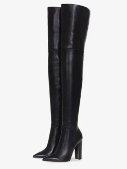 Bottes cuissardes pour femmes couleur unie bout pointu talon épais cuissardes