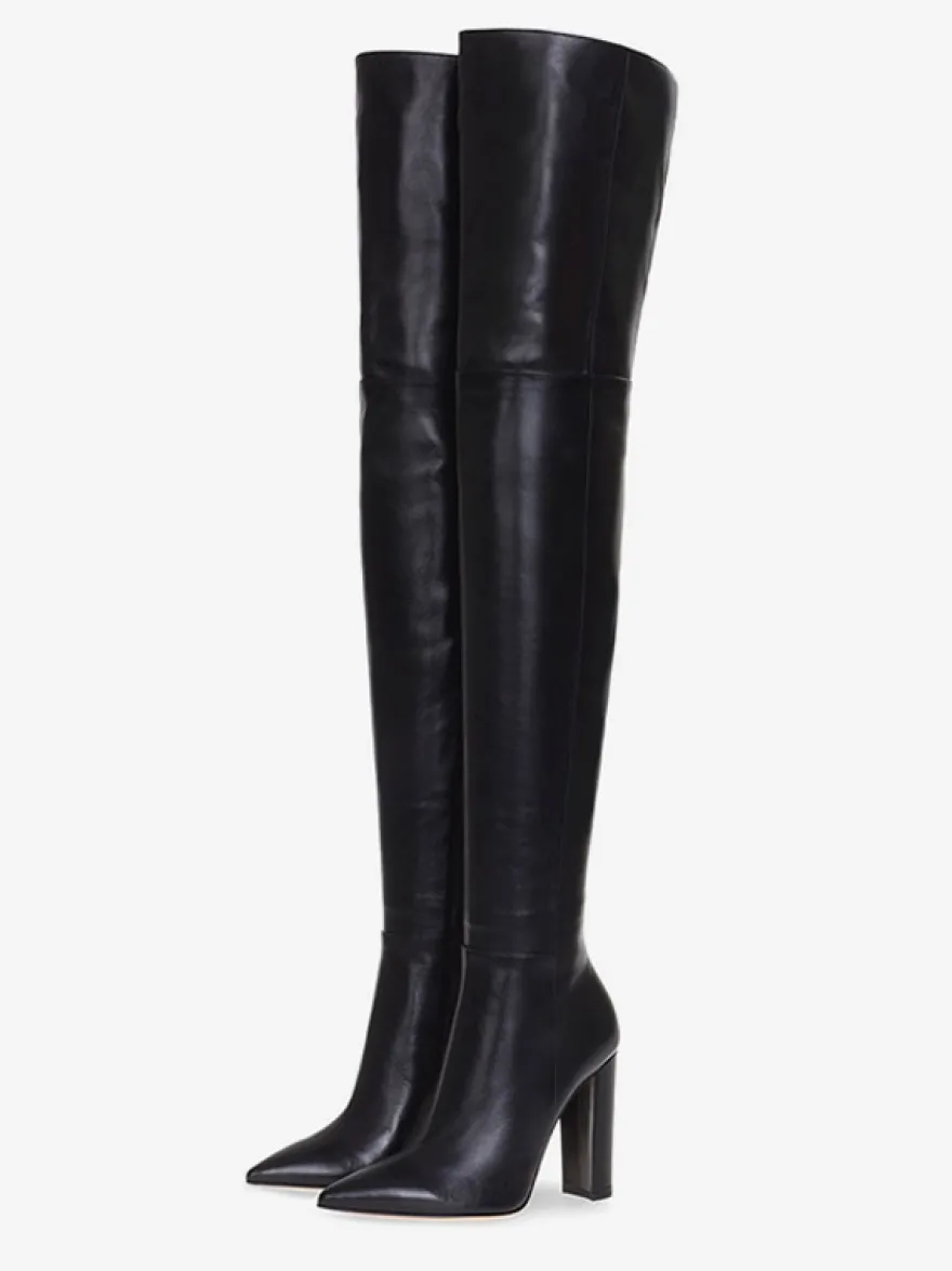 Bottes cuissardes pour femmes couleur unie bout pointu talon épais cuissardes