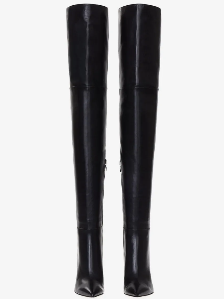 Bottes cuissardes pour femmes couleur unie bout pointu talon épais cuissardes