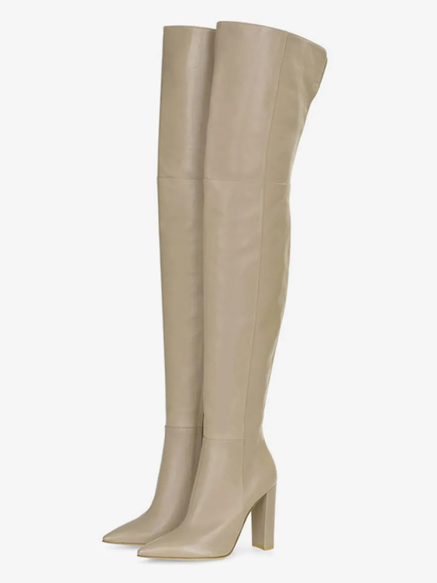 Bottes cuissardes pour femmes couleur unie bout pointu talon épais cuissardes