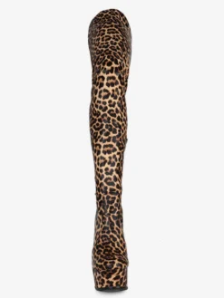 Bottes cuissardes pour femmes bout rond imprimé léopard talon aiguille bottes d'hiver à plateforme pour femmes