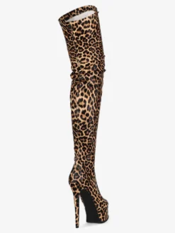 Bottes cuissardes pour femmes bout rond imprimé léopard talon aiguille bottes d'hiver à plateforme pour femmes