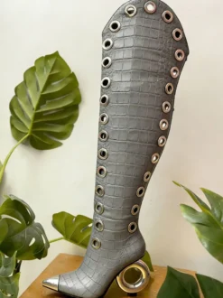 Bottes cuissardes pour femmes bout pointu motif pierre talon haut bottes hautes
