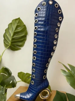 Bottes cuissardes pour femmes bout pointu motif pierre talon haut bottes hautes