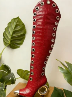 Bottes cuissardes pour femmes bout pointu motif pierre talon haut bottes hautes