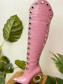 Bottes cuissardes pour femmes bout pointu motif pierre talon haut bottes hautes
