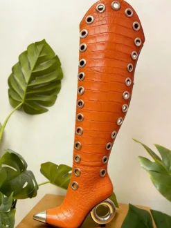 Bottes cuissardes pour femmes bout pointu motif pierre talon haut bottes hautes