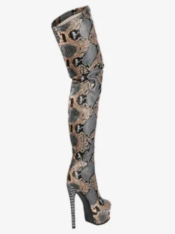 bottes cuissardes python bout rond imprimé serpent bottes d'hiver pour femmes