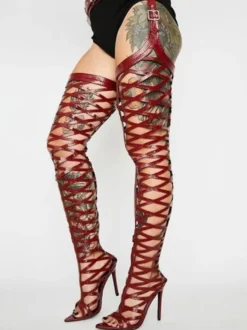 Bottes cuissardes sexy à bout ouvert et découpes au-dessus du genou