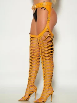Bottes cuissardes sexy à bout ouvert et découpes au-dessus du genou
