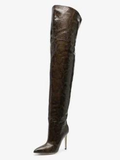 Bottes cuissardes sexy pour femmes bout pointu motif serpent talons hauts